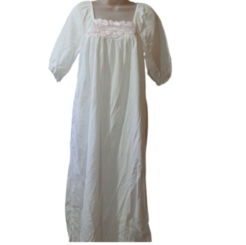 Dreamy Nights By Avon Pink & White Embroidered Floral Floor Length Night Gown M